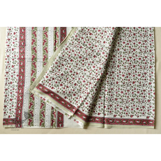 shop Bagru Block Printed - Bagru Block Printed - Printed Off White Cotton Saree