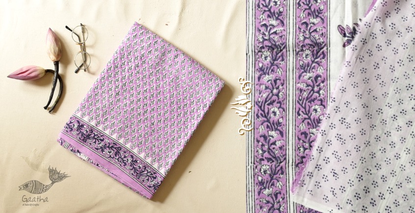 shop Bagru Block Printed - Printed Purple Cotton Saree