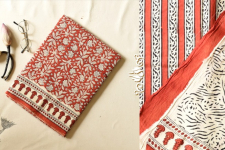 Indigenous Impressions | Bagru Cotton Red Saree - Block Printed