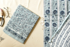 Indigenous Impressions | Block Printed - Bagru Cotton Saree - Grey & Blue