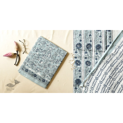 Indigenous Impressions | Block Printed - Bagru Cotton Saree - Grey & Blue