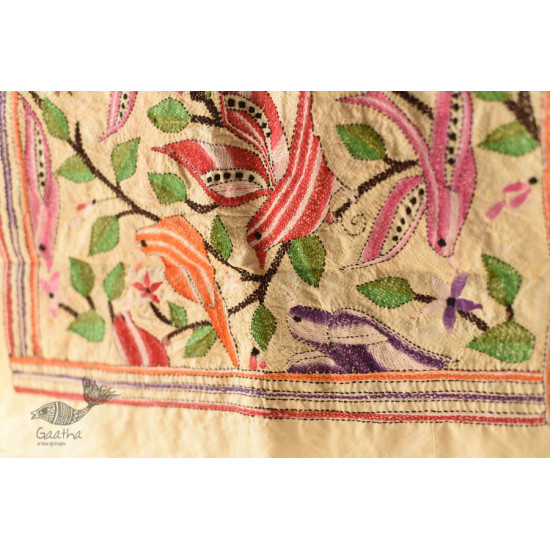 Kantha Tussar Silk Stole - Embroidered