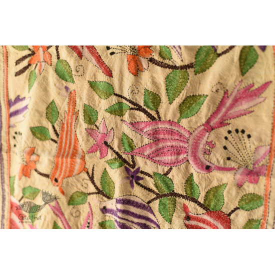 Kantha Tussar Silk Stole - Embroidered