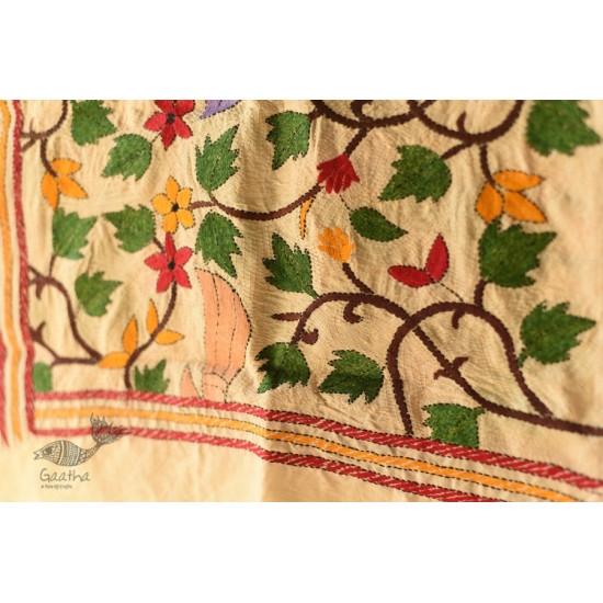 Kantha Tussar Silk Stole - Embroidered