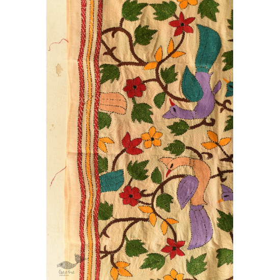 Kantha Tussar Silk Stole - Embroidered