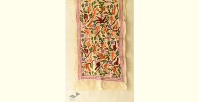 Pushparam . पुष्पारम | Kantha Tussar Silk Stole ~ Embroidered (E)