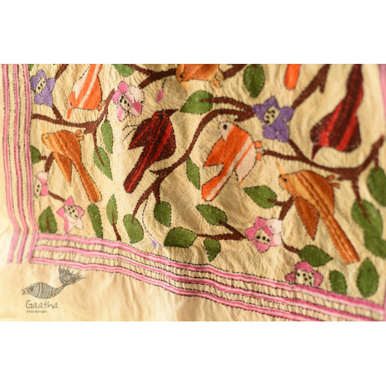 Kantha Tussar Silk Stole - Embroidered