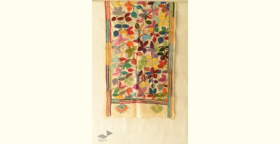 Pushparam . पुष्पारम | Kantha Tussar Silk Stole ~ Colorful Flowers Embroidered