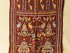 Pushparam . पुष्पारम | Kantha Silk Stole ~ Embroidered Maroon