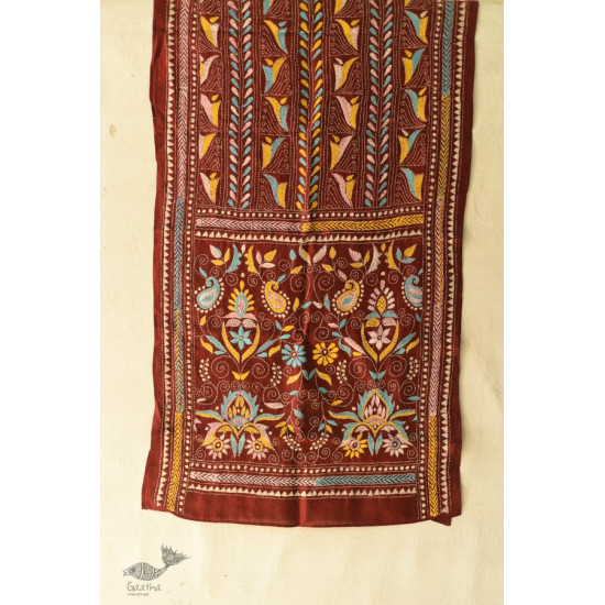  Kantha Silk Stole - Embroidered Maroon