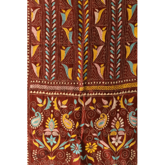  Kantha Silk Stole - Embroidered Maroon