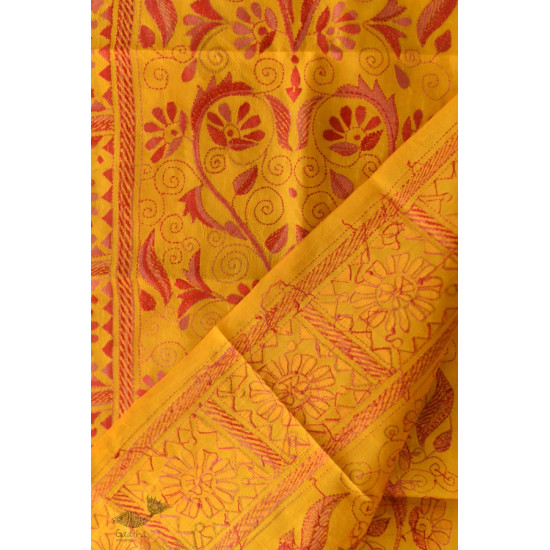  Kantha Silk Stole - Embroidered Yellow