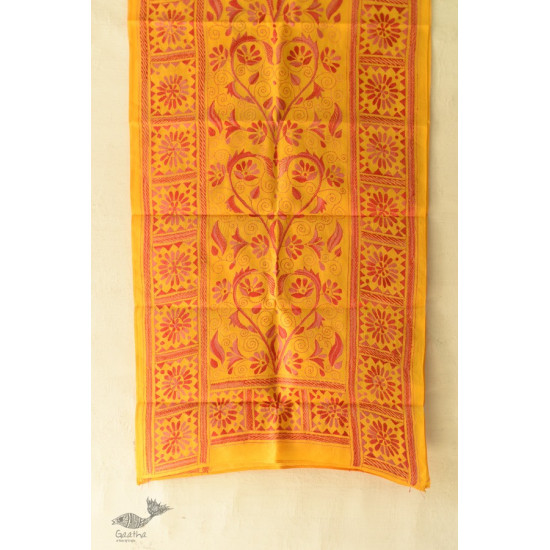  Kantha Silk Stole - Embroidered Yellow