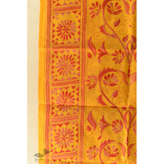  Kantha Silk Stole - Embroidered Yellow