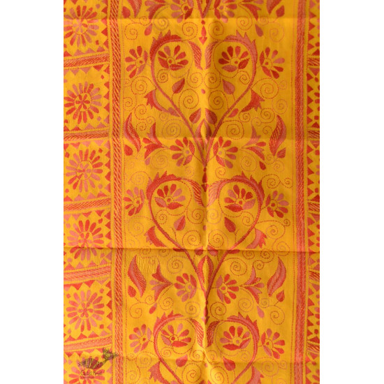  Kantha Silk Stole - Embroidered Yellow