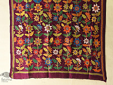 Pushparam . पुष्पारम | Kantha Soft Silk Purple Dupatta ~ Sun Flower Hand Embroidered