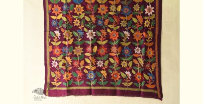 Pushparam . पुष्पारम | Kantha Soft Silk Purple Dupatta ~ Sun Flower Hand Embroidered