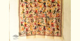 Pushparam . पुष्पारम | Kantha Tussar Silk Hand Embroidered Dupatta ~ Animals Motif