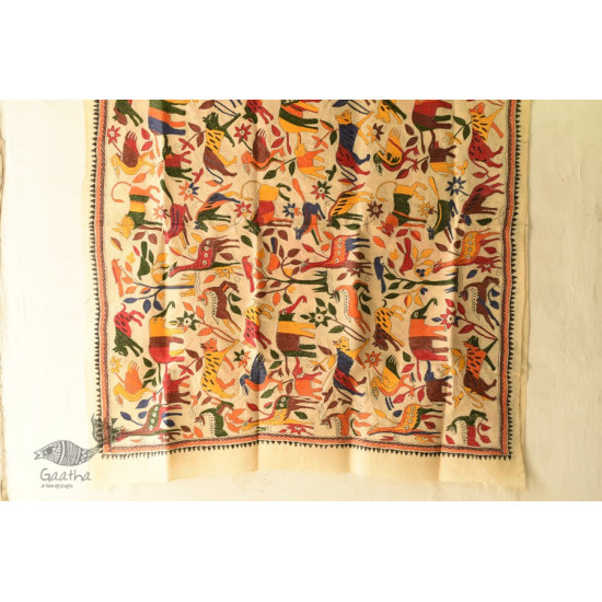 Kantha Tussar Silk Hand Embroidered Dupatta