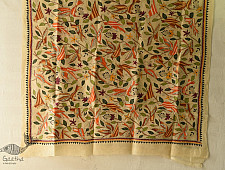 Pushparam . पुष्पारम | Kantha Tussar Silk Hand Embroidered Dupatta ~ Sparrows 