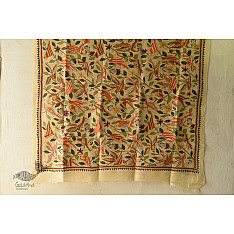 Pushparam . पुष्पारम | Kantha Tussar Silk Hand Embroidered Dupatta ~ Sparrows 