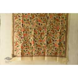 Pushparam . पुष्पारम | Kantha Tussar Silk Hand Embroidered Dupatta ~ Sparrows 