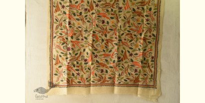 Pushparam . पुष्पारम | Kantha Tussar Silk Hand Embroidered Dupatta ~ Sparrows 