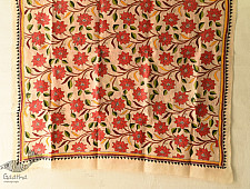 Pushparam . पुष्पारम | Kantha Tussar Silk Hand Embroidered Dupatta ~ Red Flowers All Over
