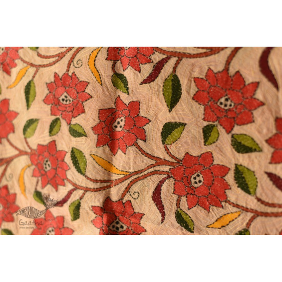 Kantha Tussar Silk Hand Embroidered Dupatta ~ Red Flowers All Over