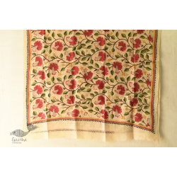 Pushparam . पुष्पारम | Kantha Tussar Silk Dupatta ~ Hibiscus Flowers Embroidered