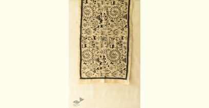 Pushparam . पुष्पारम | Warli Embroidery - Kantha Tussar Silk Stole ~ Black & Off White