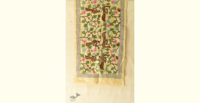 Pushparam . पुष्पारम | Kantha Tussar Silk Stole - Peacock Hand Embroidered
