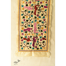 Pushparam . पुष्पारम | Kantha Tussar Silk Stole ~ Myna Bird Embroidered