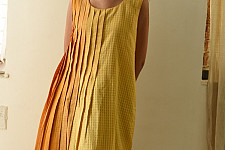 Handloom Yellow Shaded Self Checks Dress