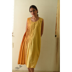 Handloom Yellow Shaded Self Checks Dress