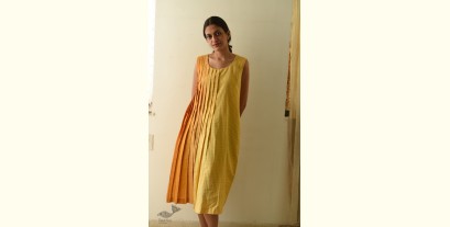 Handloom Yellow Shaded Self Checks Dress