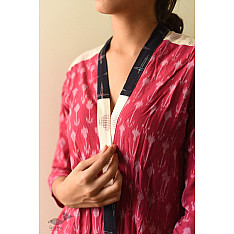 Ikat Handloom Long Cotton Shrug - Red