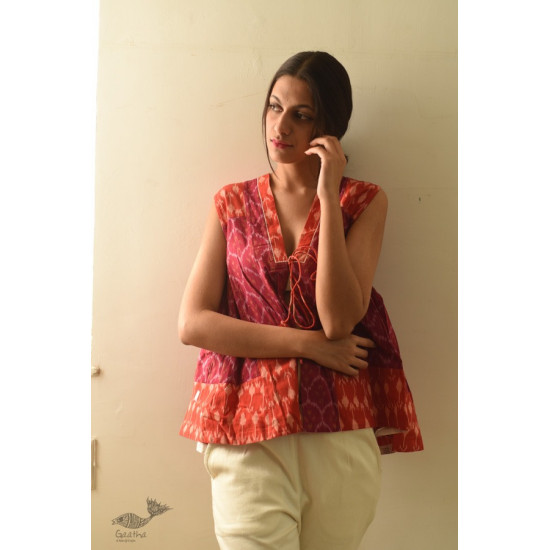 shop Ikat Handloom Cotton Shrug - Red & Orange