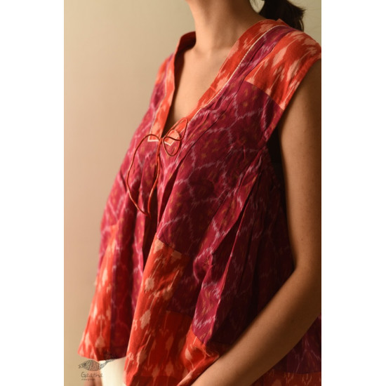 shop Ikat Handloom Cotton Shrug - Red & Orange