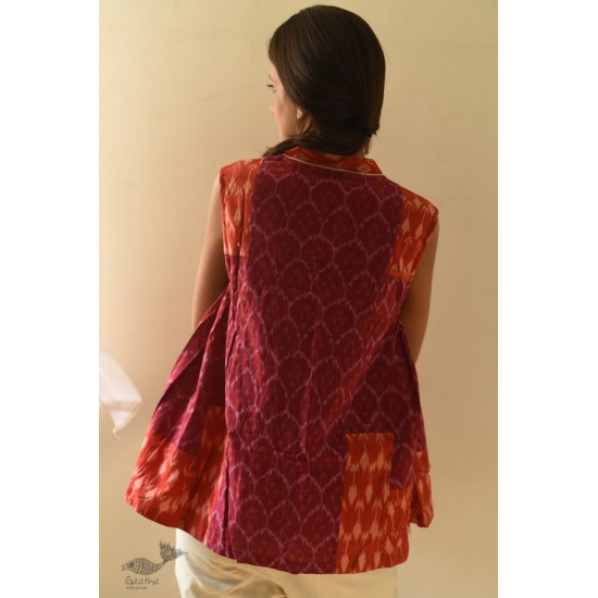 shop Ikat Handloom Cotton Shrug - Red & Orange