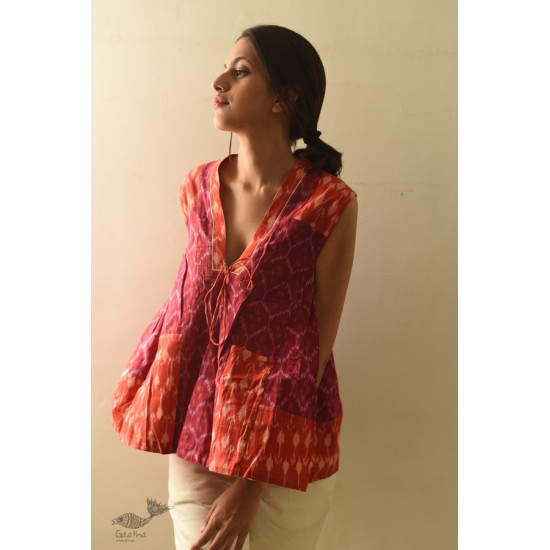 shop Ikat Handloom Cotton Shrug - Red & Orange