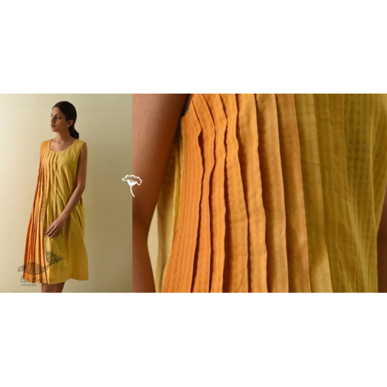 shop Handloom Yellow Shaded Self Checks Dress