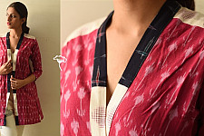 Ikat Handloom Long Cotton Shrug - Red