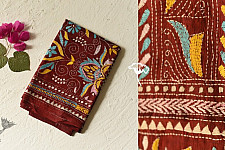 Pushparam . पुष्पारम | Kantha Silk Stole ~ Embroidered Maroon