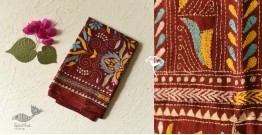 Pushparam . पुष्पारम | Kantha Silk Stole ~ Embroidered Maroon