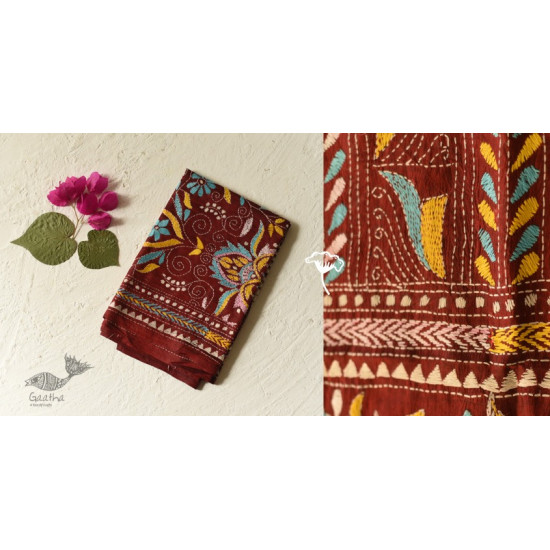  Kantha Silk Stole - Embroidered Maroon