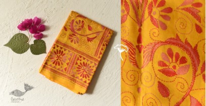 Pushparam . पुष्पारम | Kantha Silk Stole ~ Embroidered Yellow