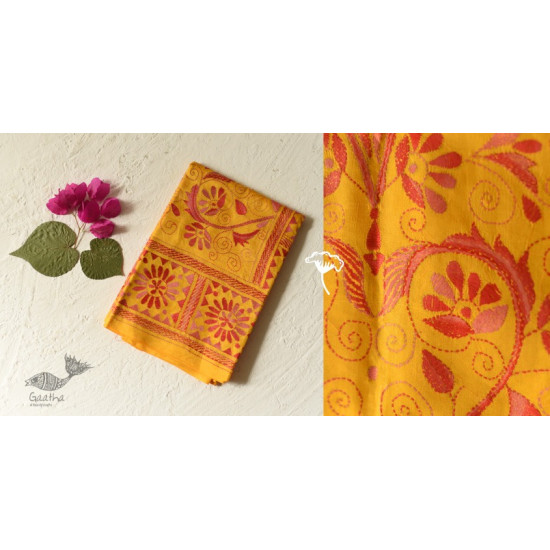  Kantha Silk Stole - Embroidered Yellow