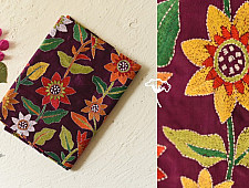 Pushparam . पुष्पारम | Kantha Soft Silk Purple Dupatta ~ Sun Flower Hand Embroidered
