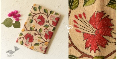 Pushparam . पुष्पारम | Kantha Tussar Silk Dupatta ~ Hibiscus Flowers Embroidered